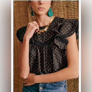SÉZANE Florencia Blouse Black W. Mini Flowers, size EU 38/US 6, worn once